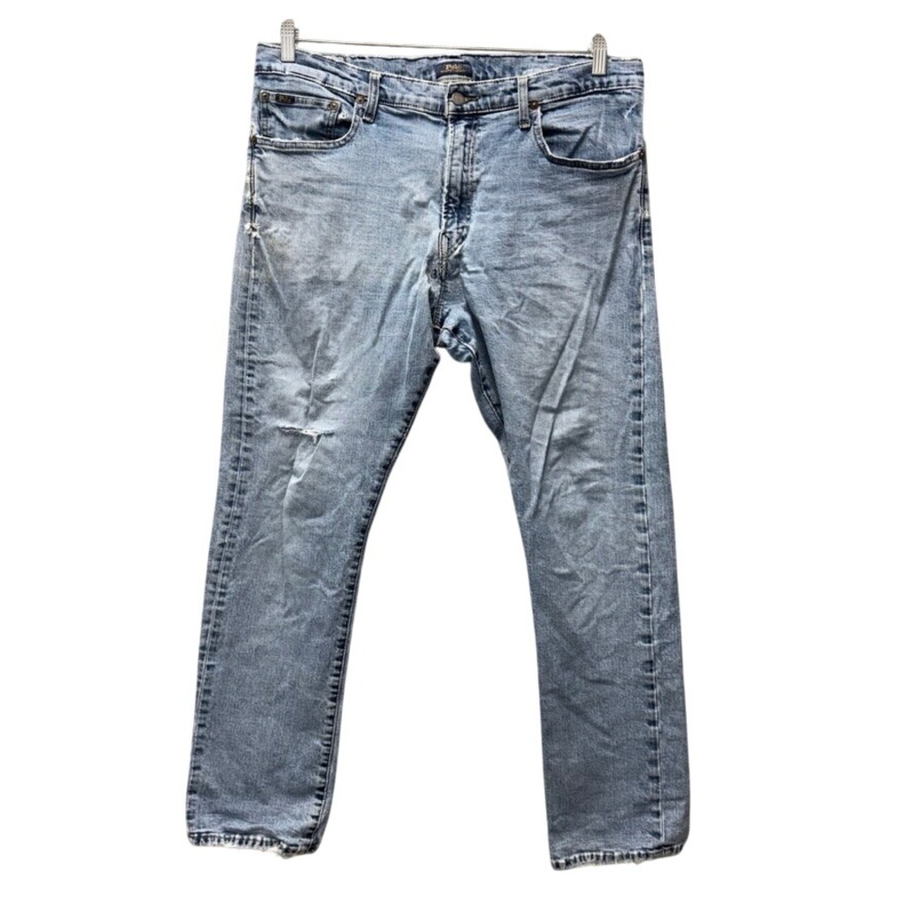 Polo Ralph Lauren Varick Slim Straight Jeans Mens 36x29 Blue Denim Distressed
